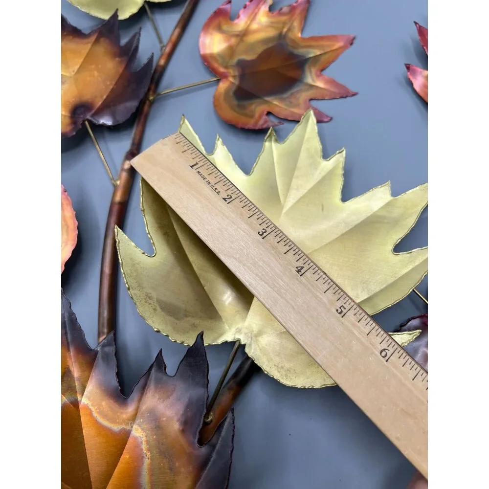 MCM Brass Copper Tone Metal Maple Leaf Sculpture Patina VTG Brutalist Wall Art L